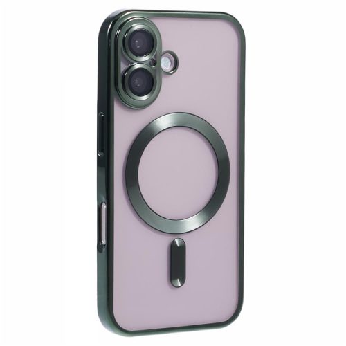 For iPhone 16 Case Compatible with Magsafe Clear TPU Phone Cover with Lens Film - Midnight Green