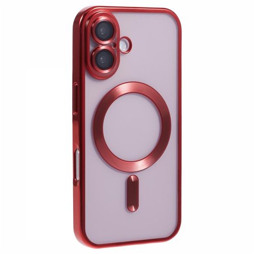 For iPhone 16 Case Compatible with Magsafe Clear TPU Phone Cover with Lens Film - Red