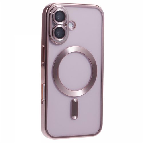 For iPhone 16 Case Compatible with Magsafe Clear TPU Phone Cover with Lens Film - Rose Gold