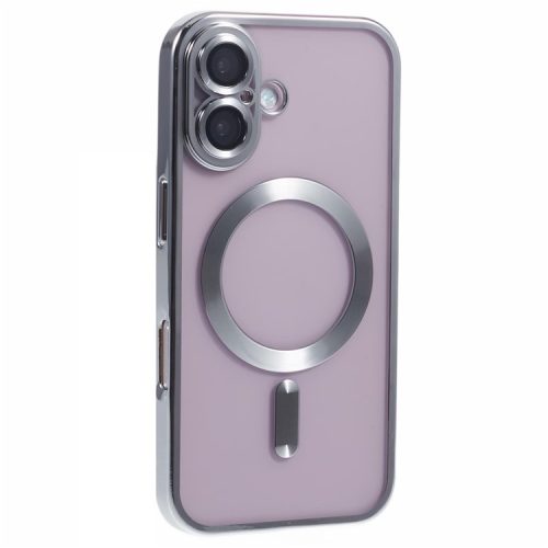 For iPhone 16 Case Compatible with Magsafe Clear TPU Phone Cover with Lens Film - Silver