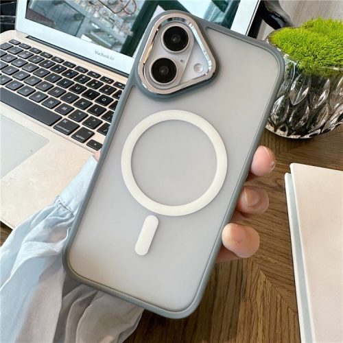 For iPhone 16 Case Compatible with MagSafe Colored Edge PC+TPU Phone Cover - Grey