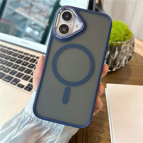 For iPhone 16 Case Compatible with MagSafe Colored Edge PC+TPU Phone Cover - Sapphire