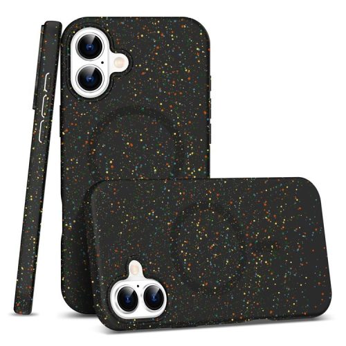 For iPhone 16 Case Compatible with MagSafe Colorful Dot Hard PC Matte Phone Cover - Black