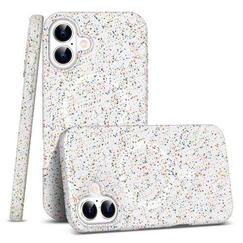 For iPhone 16 Case Compatible with MagSafe Colorful Dot Hard PC Matte Phone Cover - White