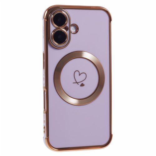 For iPhone 16 Case Compatible with MagSafe Electroplated TPU Phone Cover Hollow Love Hearts - Purple