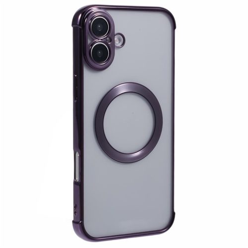 For iPhone 16 Case Compatible with MagSafe Electroplating TPU Clear Phone Cover - Dark Purple