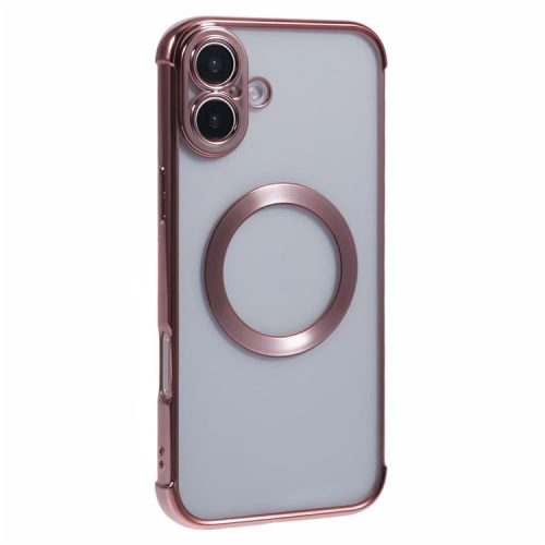 For iPhone 16 Case Compatible with MagSafe Electroplating TPU Clear Phone Cover - Rose Pink