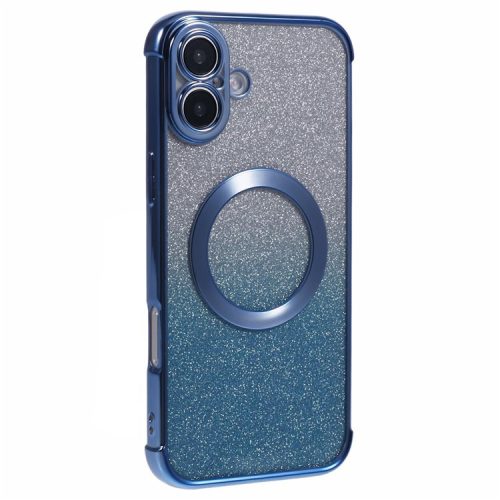 For iPhone 16 Case Compatible with MagSafe Electroplating TPU Gradient Glitter Phone Cover - Blue