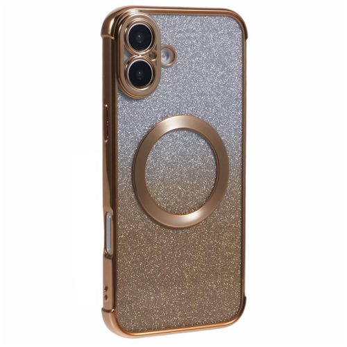 For iPhone 16 Case Compatible with MagSafe Electroplating TPU Gradient Glitter Phone Cover - Gold