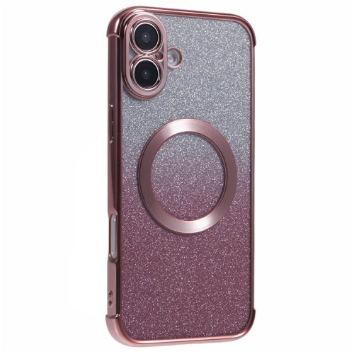 For iPhone 16 Case Compatible with MagSafe Electroplating TPU Gradient Glitter Phone Cover - Rose Pink