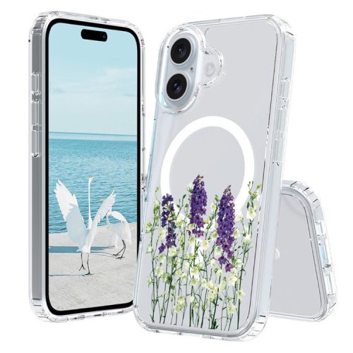 For iPhone 16 Case Compatible with MagSafe Flower Pattern Printing TPU+PC Phone Cover - Style