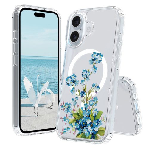 For iPhone 16 Case Compatible with MagSafe Flower Pattern Printing TPU+PC Phone Cover - Style C