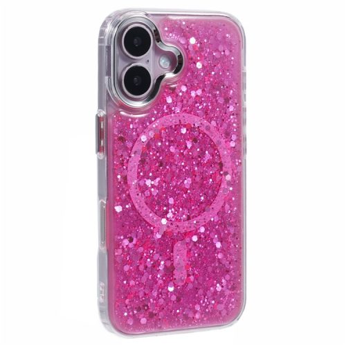 For iPhone 16 Case Compatible with MagSafe Glitter Sequin Epoxy TPU+Acrylic Phone Cover - Rose