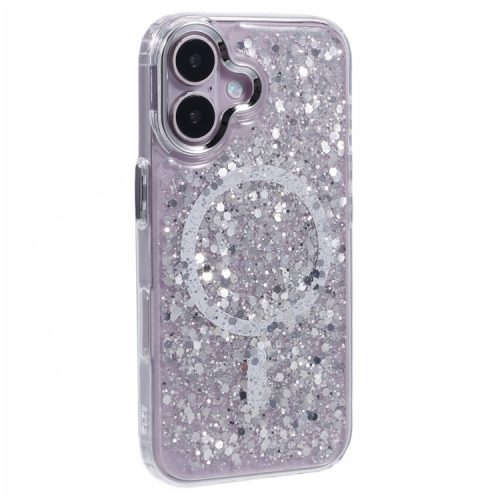 For iPhone 16 Case Compatible with MagSafe Glitter Sequin Epoxy TPU+Acrylic Phone Cover - White