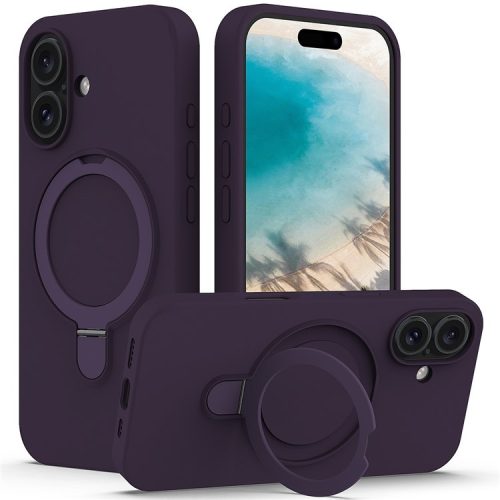 For iPhone 16 Case Compatible with MagSafe Kickstand PC + Silicone Phone Cover - Dark Purple