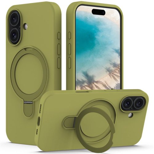 For iPhone 16 Case Compatible with MagSafe Kickstand PC + Silicone Phone Cover - Green