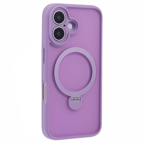 For iPhone 16 Case Compatible with MagSafe Matte TPU+PC Rotary Kickstand Phone Cover - Purple