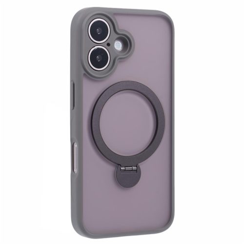 For iPhone 16 Case Compatible with MagSafe Matte TPU+PC Rotary Kickstand Phone Cover - Titanium Grey