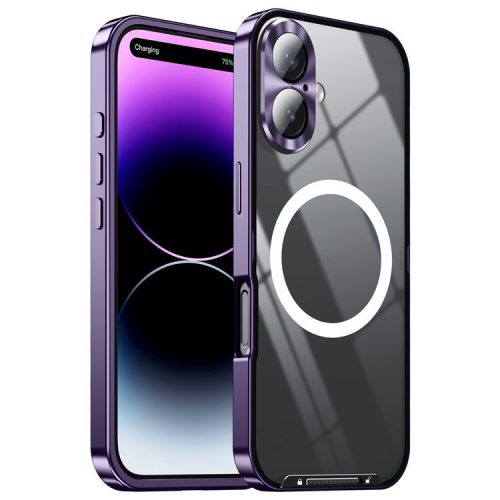 For iPhone 16 Case Compatible with MagSafe Metal Frame Matte Phone Cover - Purple