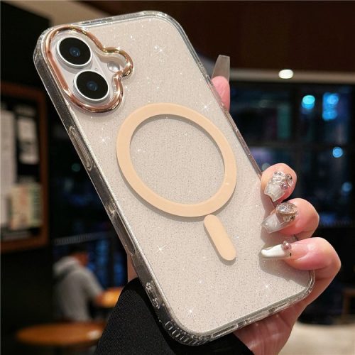 For iPhone 16 Case Compatible with MagSafe PC+TPU+Acrylic Anti-Drop IMD Phone Cover - Gold