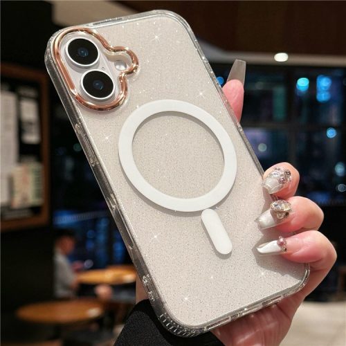 For iPhone 16 Case Compatible with MagSafe PC+TPU+Acrylic Anti-Drop IMD Phone Cover - White