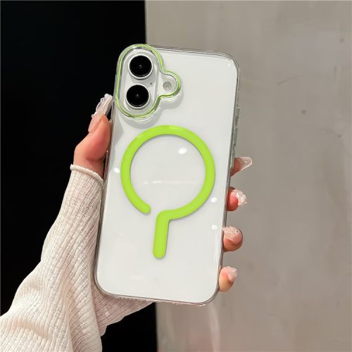 For iPhone 16 Case Compatible with MagSafe Protective TPU+PC Phone Cover - Fluorescent Green