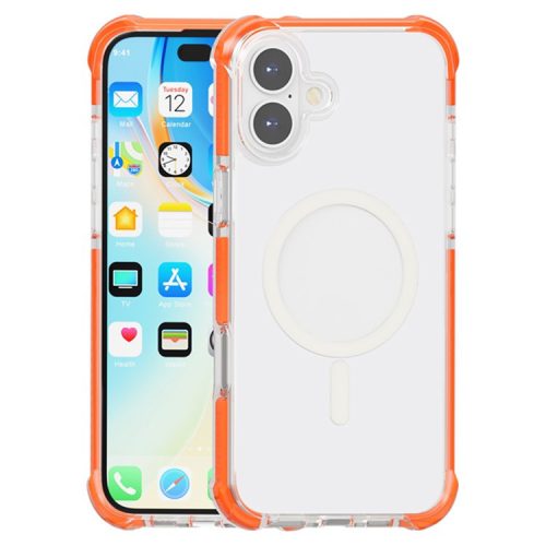 For iPhone 16 Case Compatible with MagSafe Reinforced Corners TPU+Acrylic+TPE Phone Cover - Orange