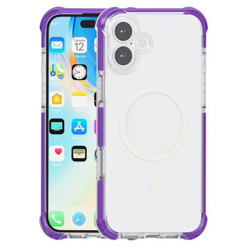 For iPhone 16 Case Compatible with MagSafe Reinforced Corners TPU+Acrylic+TPE Phone Cover - Purple