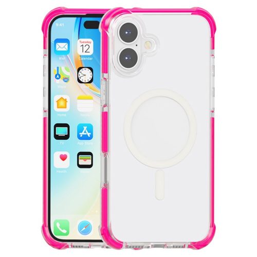 For iPhone 16 Case Compatible with MagSafe Reinforced Corners TPU+Acrylic+TPE Phone Cover - Rose