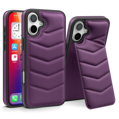 For iPhone 16 Case Compatible with MagSafe RFID Blocking Card Slot Leather Back Cover - Purple