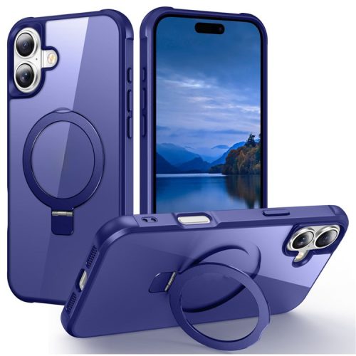 For iPhone 16 Case Compatible with MagSafe Ring Holder Kickstand TPU+PC Phone Cover - Blue