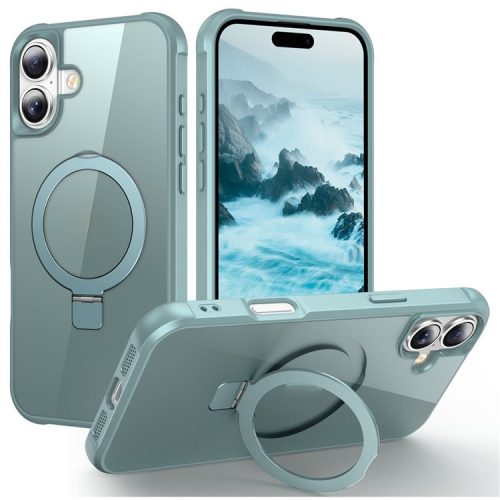 For iPhone 16 Case Compatible with MagSafe Ring Holder Kickstand TPU+PC Phone Cover - Lake Blue