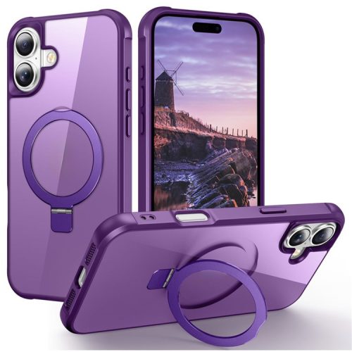 For iPhone 16 Case Compatible with MagSafe Ring Holder Kickstand TPU+PC Phone Cover - Purple