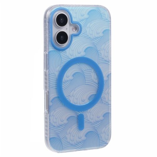 For iPhone 16 Case Compatible with MagSafe Sea Waves IMD TPU+Acrylic Phone Cover - Blue