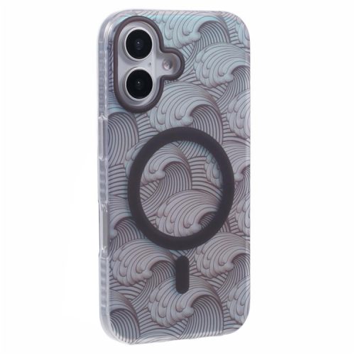 For iPhone 16 Case Compatible with MagSafe Sea Waves IMD TPU+Acrylic Phone Cover - Grey