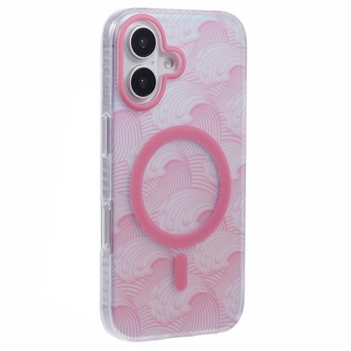 For iPhone 16 Case Compatible with MagSafe Sea Waves IMD TPU+Acrylic Phone Cover - Pink