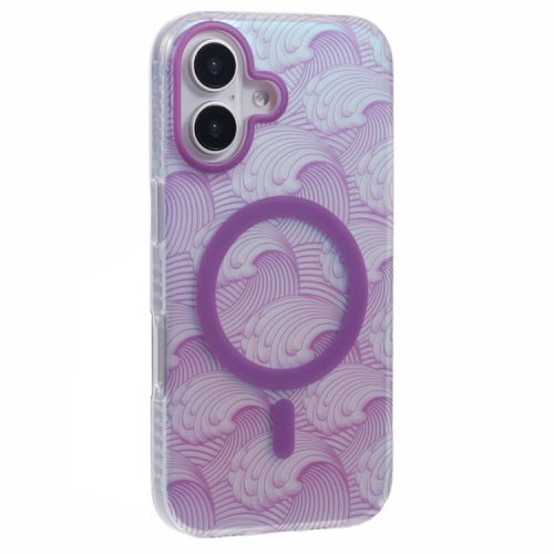 For iPhone 16 Case Compatible with MagSafe Sea Waves IMD TPU+Acrylic Phone Cover - Purple