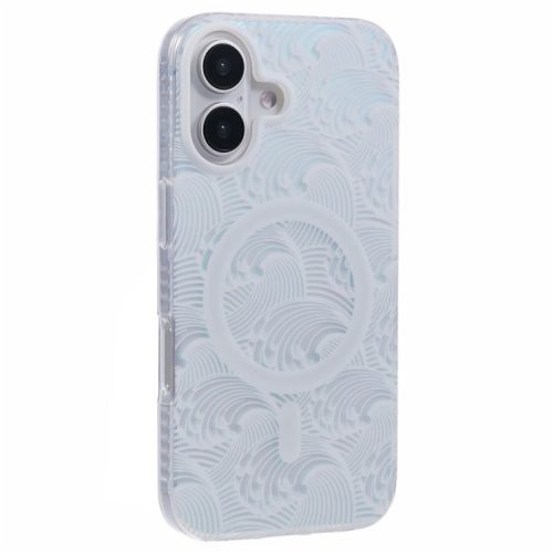 For iPhone 16 Case Compatible with MagSafe Sea Waves IMD TPU+Acrylic Phone Cover - White