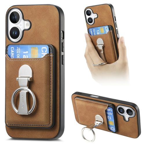 For iPhone 16 Case Compatible with MagSafe Skin-Touch Cover with Card Bag Kickstand - Brown