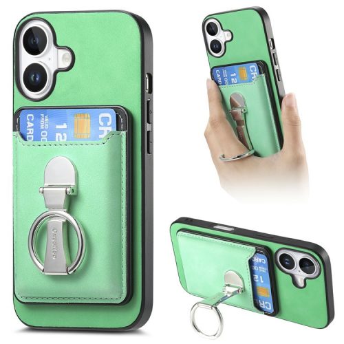 For iPhone 16 Case Compatible with MagSafe Skin-Touch Cover with Card Bag Kickstand - Green