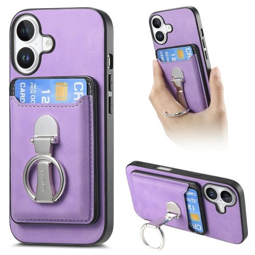 For iPhone 16 Case Compatible with MagSafe Skin-Touch Cover with Card Bag Kickstand - Purple