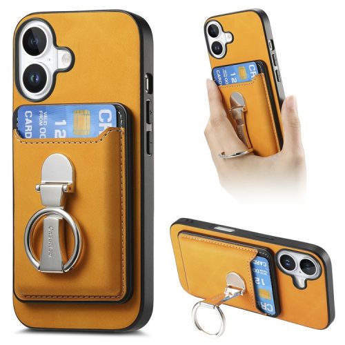 For iPhone 16 Case Compatible with MagSafe Skin-Touch Cover with Card Bag Kickstand - Yellow