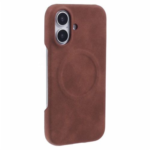 For iPhone 16 Case Compatible with MagSafe Skin-touch Leather+PC Back Cover - Brown