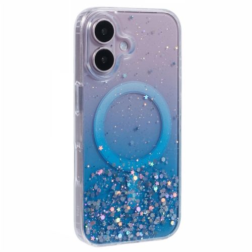 For iPhone 16 Case Compatible with MagSafe Sparkle Epoxy TPU+Acrylic Phone Cover - Blue