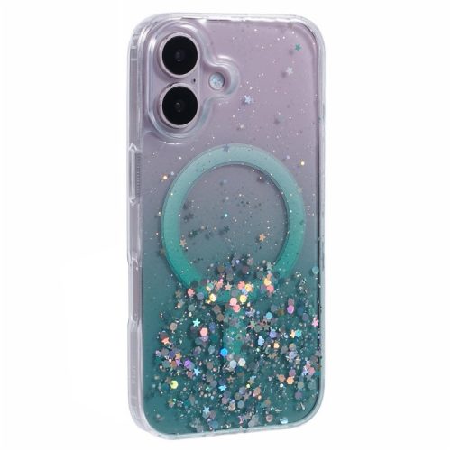 For iPhone 16 Case Compatible with MagSafe Sparkle Epoxy TPU+Acrylic Phone Cover - Green