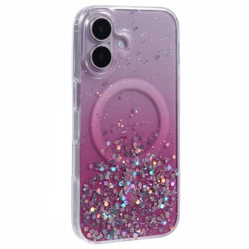 For iPhone 16 Case Compatible with MagSafe Sparkle Epoxy TPU+Acrylic Phone Cover - Pink