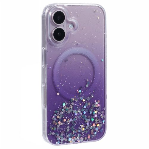 For iPhone 16 Case Compatible with MagSafe Sparkle Epoxy TPU+Acrylic Phone Cover - Purple