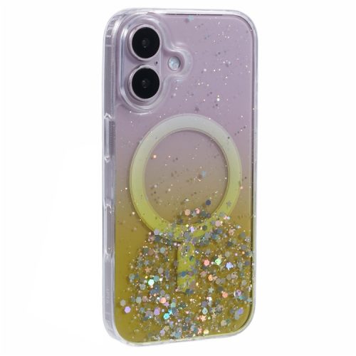 For iPhone 16 Case Compatible with MagSafe Sparkle Epoxy TPU+Acrylic Phone Cover - Yellow