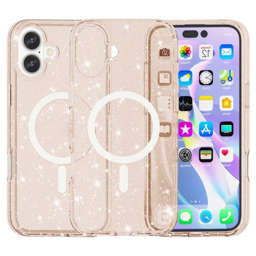 For iPhone 16 Case Compatible with MagSafe Sparkly Glitter PC+TPU Phone Cover - Gold