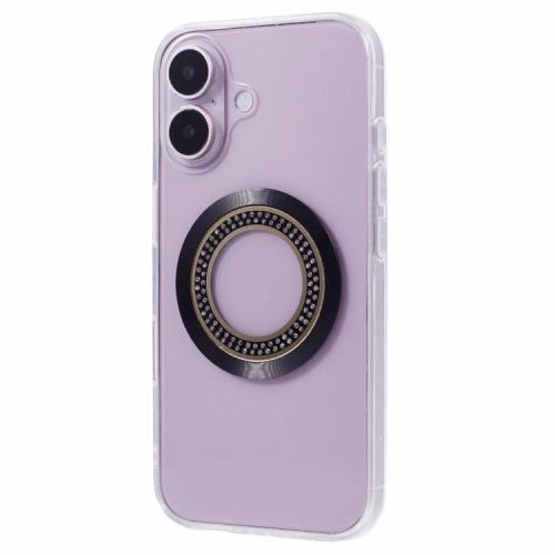 For iPhone 16 Case Compatible with MagSafe TPU+Acrylic Shockproof Phone Cover Rhinestone Decor - Black